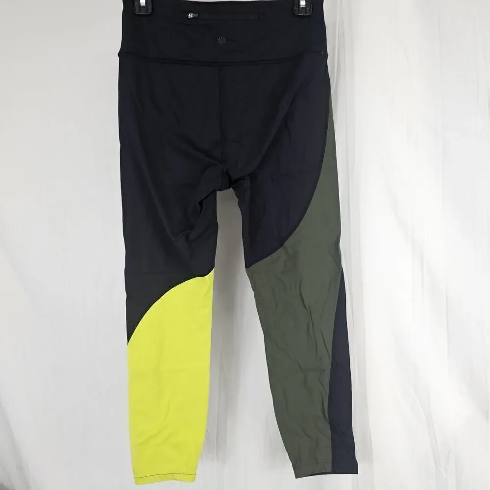 Athleta Asym Colorblock Workout Yoga Tight Leggings Women's Size Sm Black Yellow